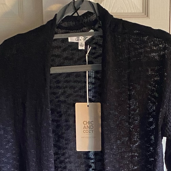 Love Tree NWT Black Knit Long Sleeve Midi Cardigan Sweater Large - Picture 4 of 10